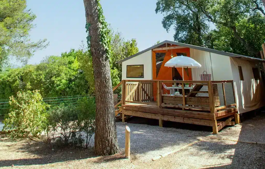 Cabane en bois dans la forêt verdoyante